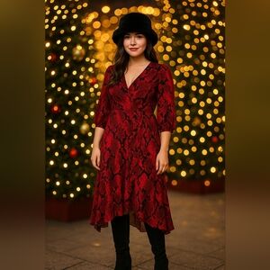 Calvin Klein Red Snake Print Wrap Midi Dress‎ – Size 12 – NWT (Missing Belt)